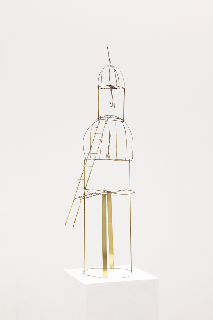 A close up view of brass sculpture Memory Palace (Fire Escape), 2020 by Robin Cameron